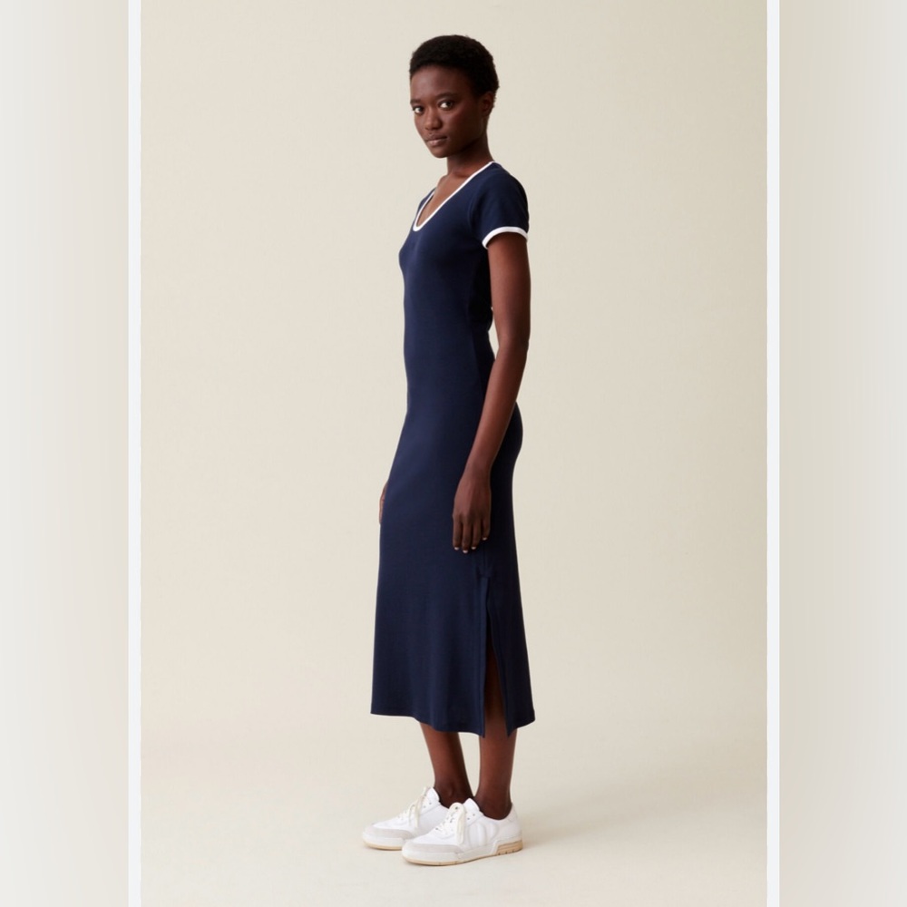 Calvin Klein Black Midi Dress with White Trim
